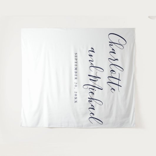 Navy Blue Script Weduwfoto Booth-achtergrond Wandkleed (Voorkant (horizontaal))