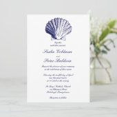 Navy Blue Sea Shells Weddenschap Kaart (Staand voorkant)