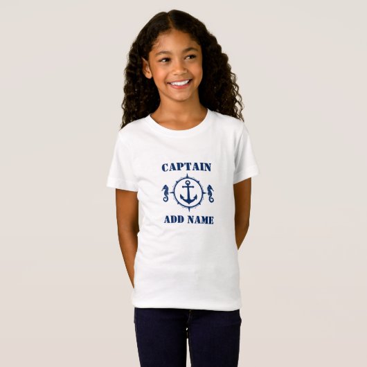 Navy Blue Seahorse Boat Anchor & Name/Rank T-shirt (Voorkant volledig)