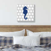 Navy Blue Seahorse Grijs en wit Polka Dots Canvas Afdruk (Insitu (Slaapkamer))