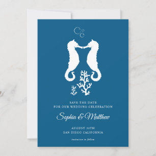 Navy Blue Seahorse Tropical Coastal Save The Date