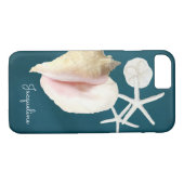 Navy Blue Seashell Modern Beach Conch Starfish Case-Mate iPhone Case (Achterkant (Horizontaal))