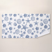 Navy Blue Seashell Patroon Badhanddoek (Badhanddoek)