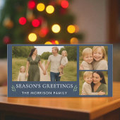 Navy Blue Seizoensgroeten Foto Botanisch Feestdagenkaart