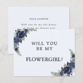 Navy Blue Serez-Vous Ma Carte Flower Girl (Devant / Derrière)