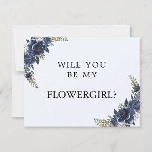 Navy Blue Serez-Vous Ma Carte Flower Girl