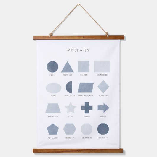 Navy Blue Shapes Educational Classroom Decor Hangend Wandkleed (Voorkant)