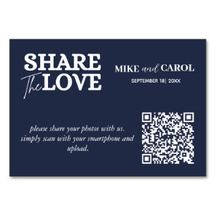 Navy Blue Share The Love Photo Qr Code Weddenschap Kaart
