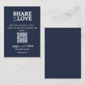 Navy Blue Share The Love Photo Qr Code Weddenschap Notitiekaartje (Voorkant / Achterkant)