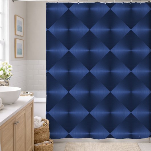 Navy Blue Sheen Blocks Douchegordijn