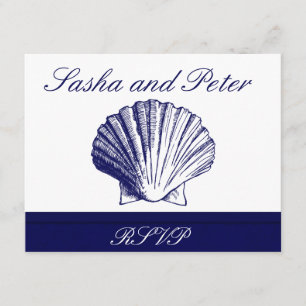 Navy Blue Shell Beach Wedding RSVP-kaarten RSVP Kaartje