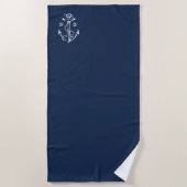 Navy Blue Ship Nautical Anchor & Rope Monogram Strandlaken (Voorkant)