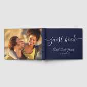 Navy Blue Signature Script Photo Wedding Gastenboek (Volledig)