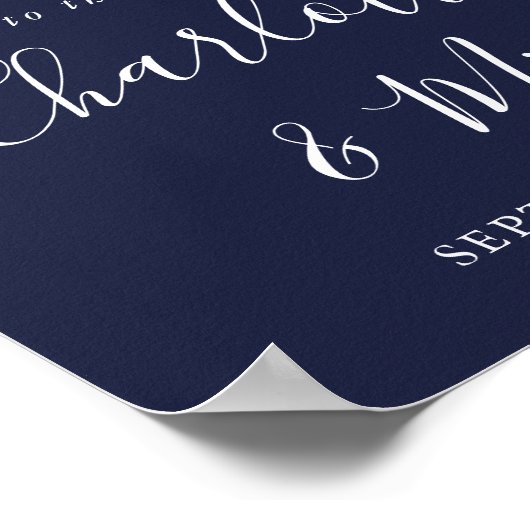 Navy Blue Signature Script Weddenschap Welkom Poster (Hoek)