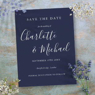 Navy Blue Signature Wedding Save the Date Card Briefkaart