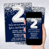 Navy Blue Silver 2e verjaardagsfeest Kaart
