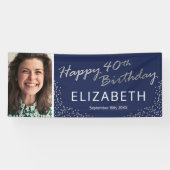 Navy Blue Silver 40e verjaardag Afbeelding Spandoek (Horizontaal)