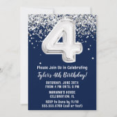 Navy Blue Silver 4e verjaardagsfeest uitnodiging (Voorkant)