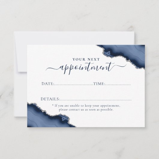 Navy Blue Silver Agaat Glitter Afspraakkaart Kaart (Voorkant)