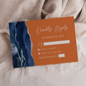 Navy Blue Silver Agate Burnt Oranje Script RSVP Kaartje