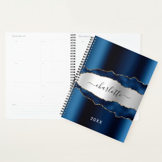 Navy blue Silver agate marmer name 2023 Planner (Display)