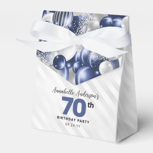 Navy Blue Silver Balloon Glitter Favor Birthday Bedankdoosjes (Voorkant Zijde)