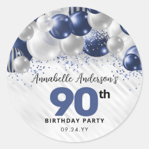 Navy Blue Silver Balloon Glitter Favor Birthday Ronde Sticker