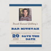 Navy Blue & Silver Bar Mitzvah Save the Date Aankondigingskaart (Voorkant)