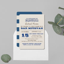 Navy Blue & Silver Bar Mitzvah Uitnodiging