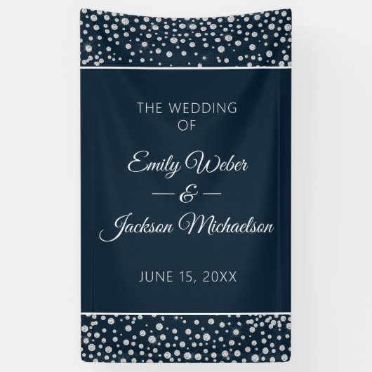 Navy Blue Silver Diamond Glitter Wedding Spandoek (Verticaal)