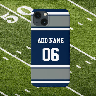 Navy Blue, Silver en White Sports Stripe iPhone 13 Hoesje