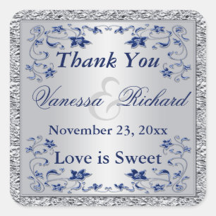 Navy Blue Silver FAUX Folie Huwelijksgunst Sticker