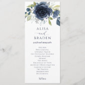 Navy Blue Silver Floral Waterverf Wedding Programma (Voorkant)