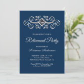 Navy Blue Silver Flourish Diamond Retirement Party Kaart (Staand voorkant)