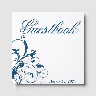 Navy Blue Silver Flourish gastenboek