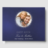 Navy Blue Silver-fotosparkles bruiloft Gastenboek (Voorkant)