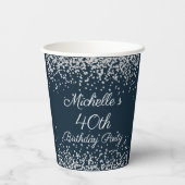 Navy Blue Silver Glitter 40th Birthday Party Papieren Bekers (Achterkant)