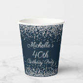 Navy Blue Silver Glitter 40th Birthday Party Papieren Bekers (Voorkant)