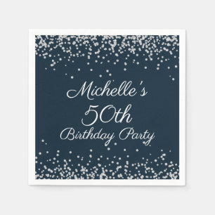 Navy Blue Silver Glitter 50th Birthday Party Servet