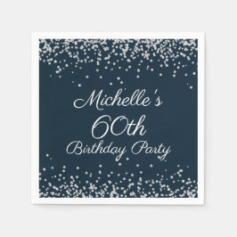 Navy Blue Silver Glitter 60th Birthday Party Servet