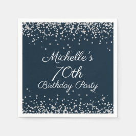 Navy Blue Silver Glitter 70th Birthday Party Servet