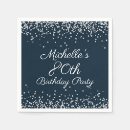 Navy Blue Silver Glitter 80th Birthday Party Servet