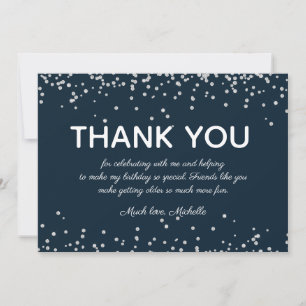 Navy Blue Silver Glitter Birthday Hartelijk dank Bedankkaart