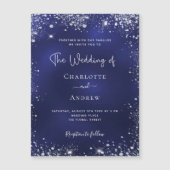 Navy blue Silver Glitter bruiloft nodigmagneet uit (Voorkant)