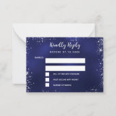Navy blue Silver Glitter bruiloft RSVP Notitiekaartje (Voorkant)