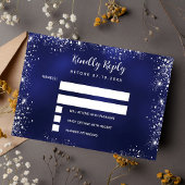 Navy blue Silver Glitter bruiloft RSVP Notitiekaartje
