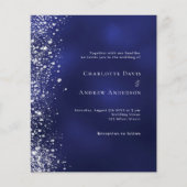 Navy blue Silver Glitter budget bruiloft uitnodigi (Voorkant)