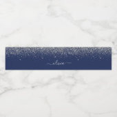 Navy Blue Silver Glitter Girly Monogram Waterfles Etiket (Enkel label)