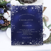 Navy blue Silver Glitter QR trouwuitnodiging
