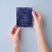 Navy blue Silver Glitter QR trouwuitnodiging Flyer (Hand)